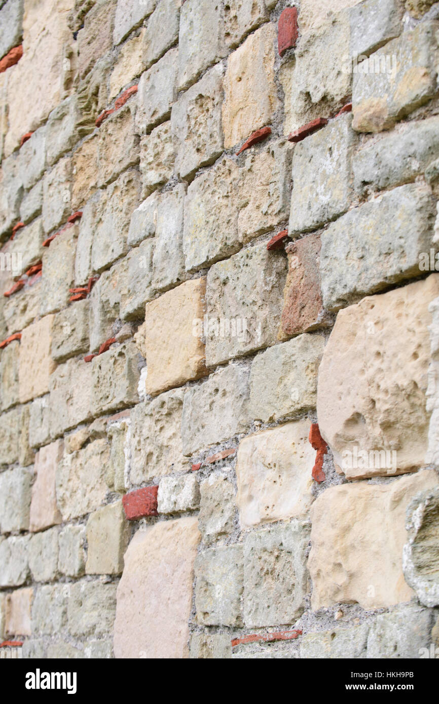 Mur de pierre, le château de Portchester, Portsmouth, Royaume-Uni Banque D'Images