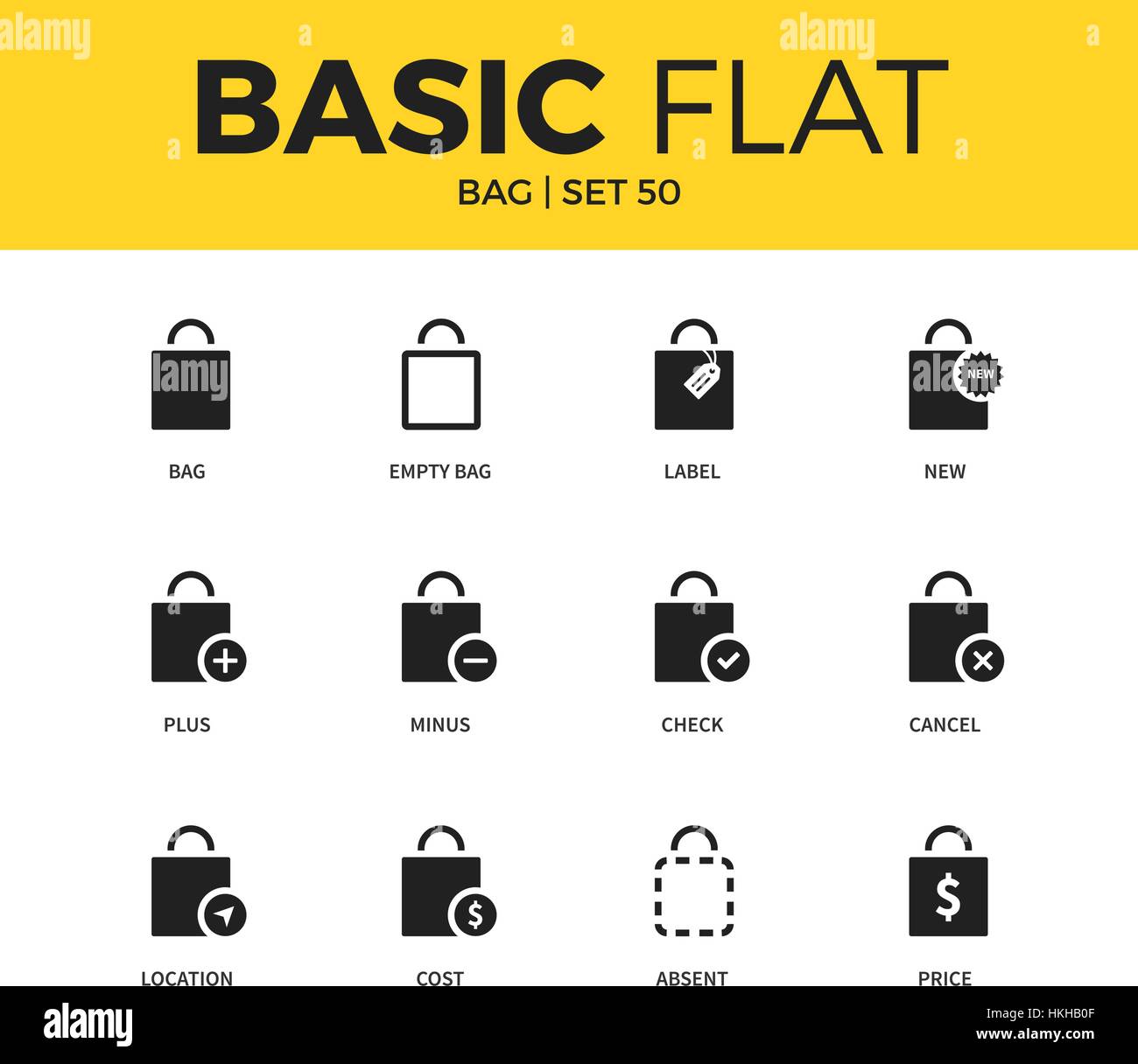 Ensemble de base d'icônes sac Illustration de Vecteur