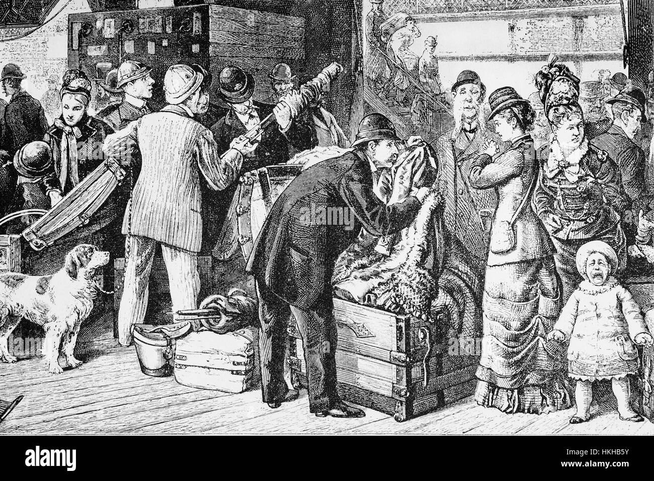 1879 : l'assurance des passagers arrivant à New York, États-Unis d'Amérique, à bord du paquebot SS 'Scythia' est examinée par l'usage des agents supérieurs de la Chambre. Banque D'Images