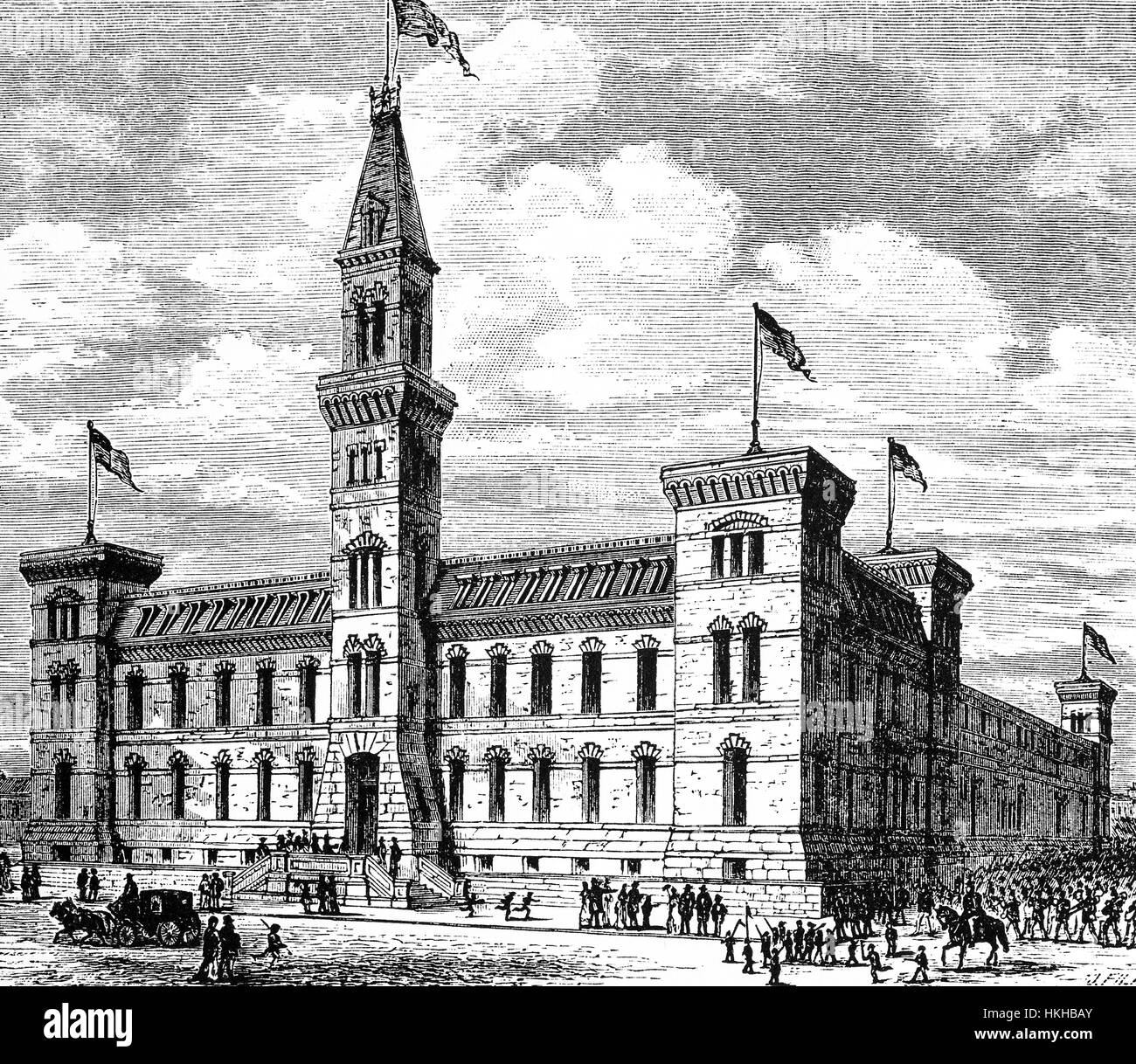 1879 : Le 7e Regiment Armory, également connu sous le nom de Park Avenue Armory, est un bâtiment de briques historique qui remplit toute une ville bloc sur New York, l'Upper East Side il servait de quartier général et bâtiment administratif pour le 7e Régiment de la milice de New York, États-Unis d'Amérique Banque D'Images