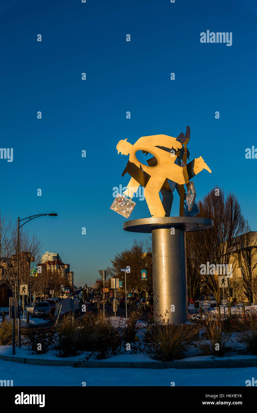 Sculpture de l'artiste Marion Lea Jamieson appelé Running Man, le centre-ville de Kelowna, Okanagan Valley, British Columbia, Canada Banque D'Images