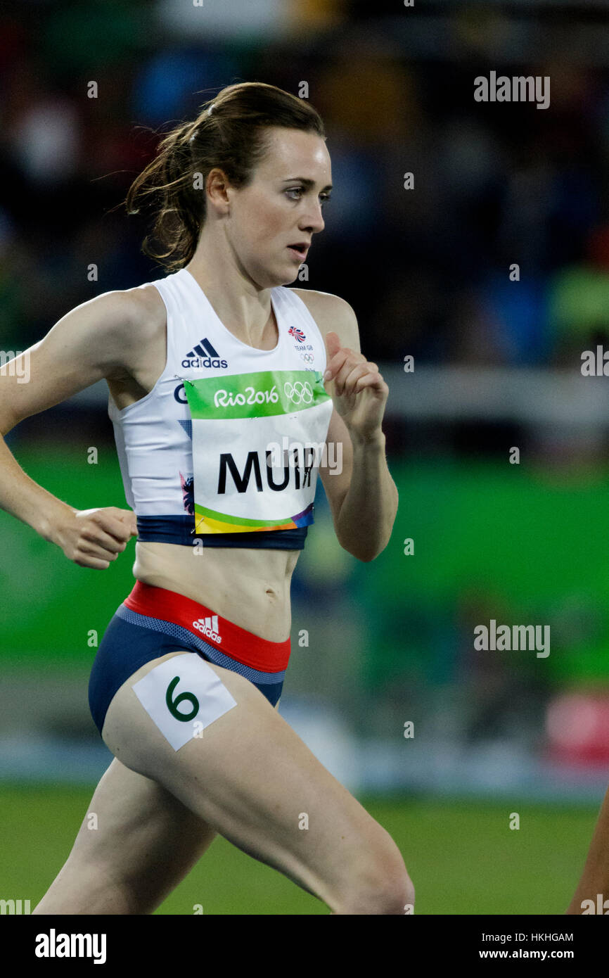 Rio de Janeiro, Brésil. 12 août 2016. L'athlétisme, Laura Muir (GRB) qui se font concurrence sur le 1 500m à la chauffe des Jeux Olympiques d'été de 2016. ©PAUL J. Banque D'Images