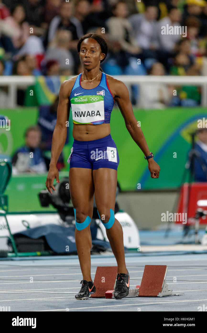 Rio de Janeiro, Brésil. 12 août 2016. Nwaba Barbara, Athlétisme (USA) qui se font concurrence dans l'heptathlon femmes 200 m à l'été 2016 Jeux Olympiques. ©Pa Banque D'Images