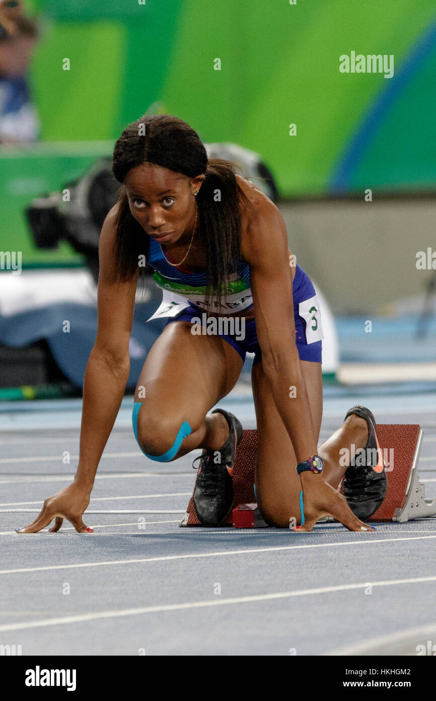Rio de Janeiro, Brésil. 12 août 2016. Nwaba Barbara, Athlétisme (USA) qui se font concurrence dans l'heptathlon femmes 200 m à l'été 2016 Jeux Olympiques. ©Pa Banque D'Images