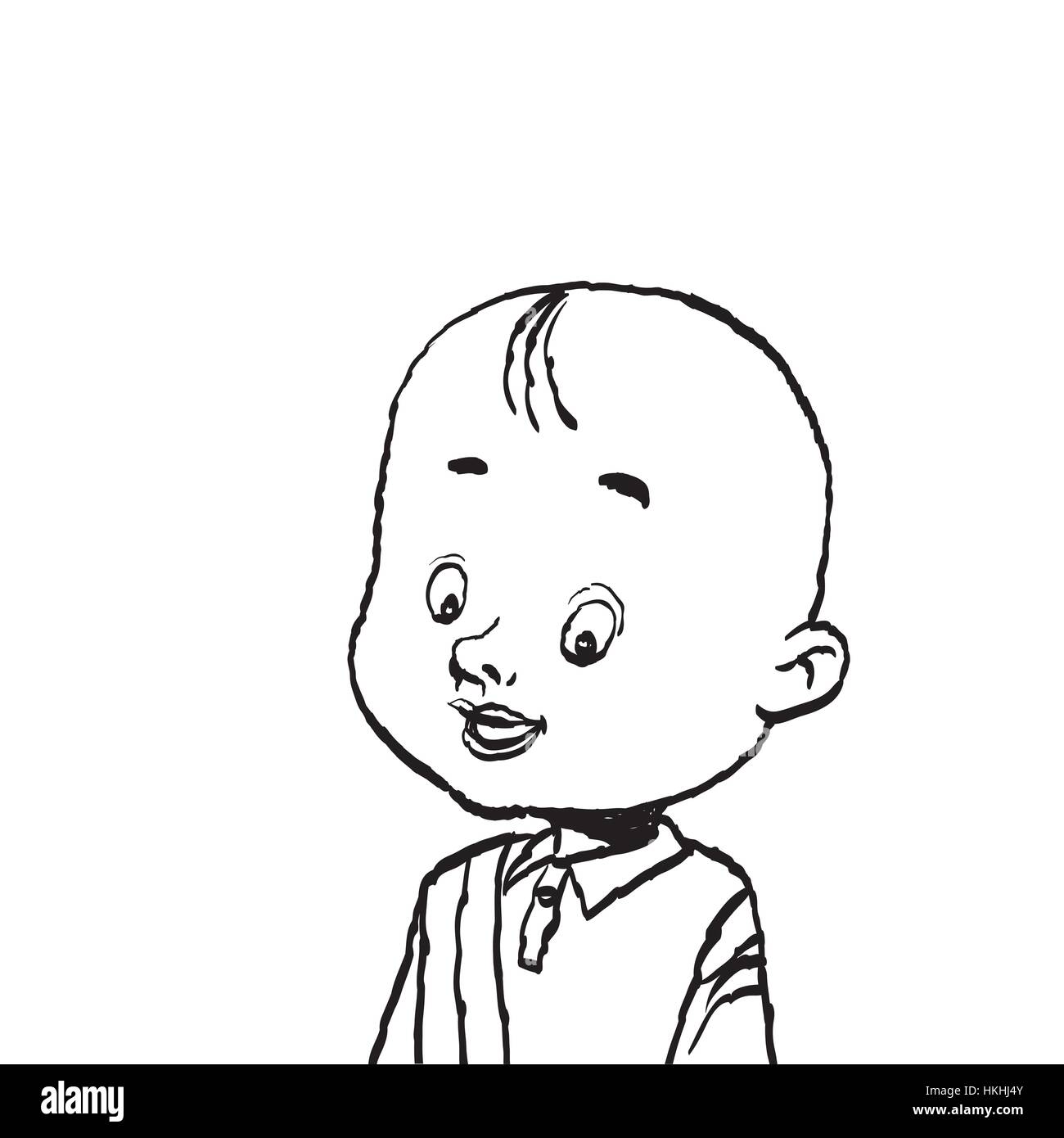 Portrait d'un garçon à tête d'isoler l'illustration. Cartoon illustration isoler. En noir et blanc indiquant Illustration de Vecteur