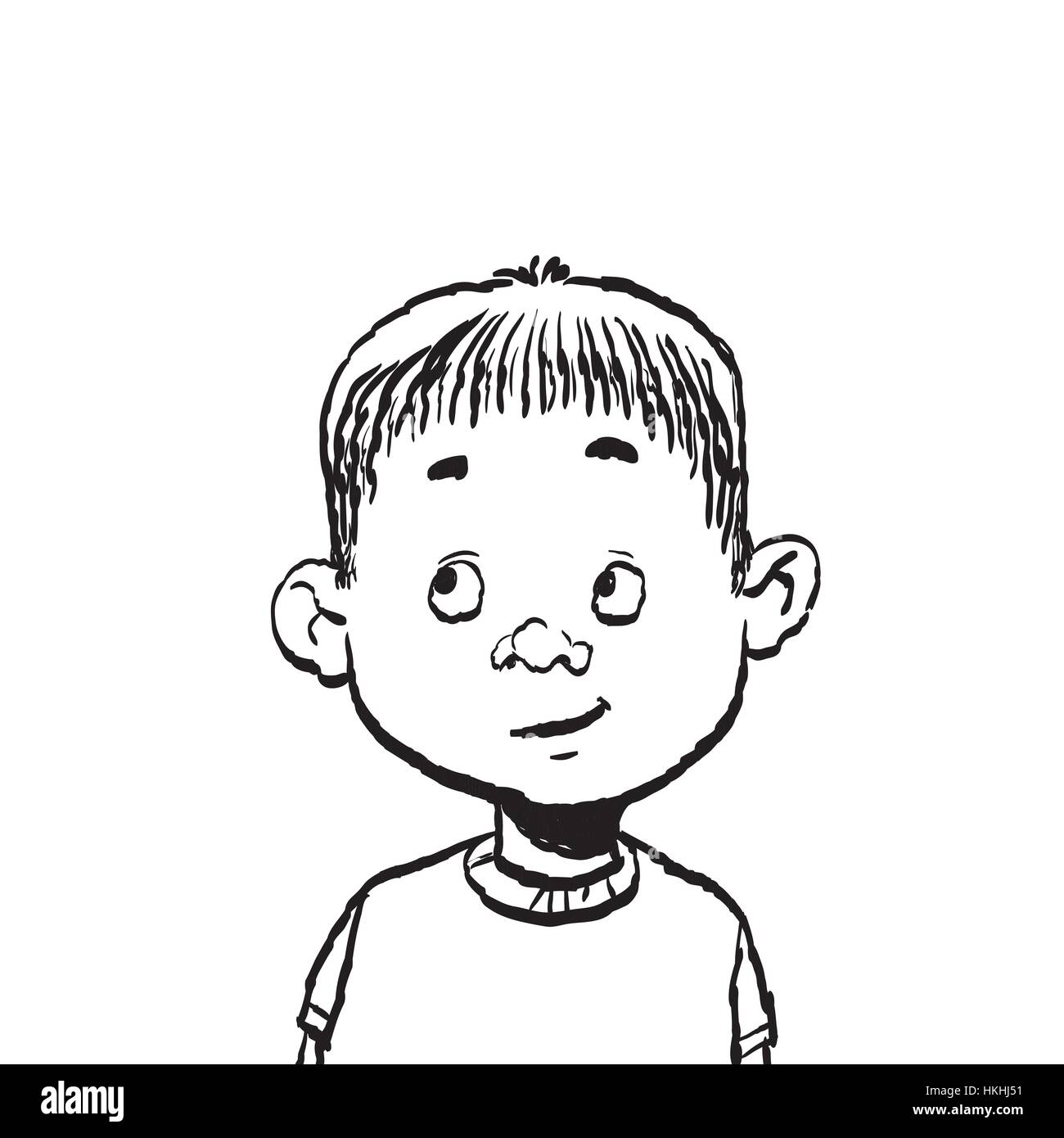 Portrait d'un garçon d'isoler l'illustration. Cartoon illustration couleur d'isoler. En noir et blanc indiquant Illustration de Vecteur