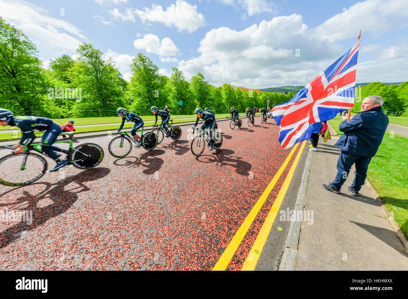 Belfast, Irlande du Nord. 9 mai 2014 - Giro d'Italia session pratique : Movistar (Espagne) Banque D'Images