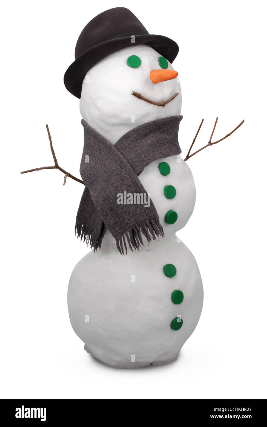 Bonhomme de neige blanc avec foulard et chapeau de feutre. Sur fond blanc.  Chemin de détourage Photo Stock - Alamy