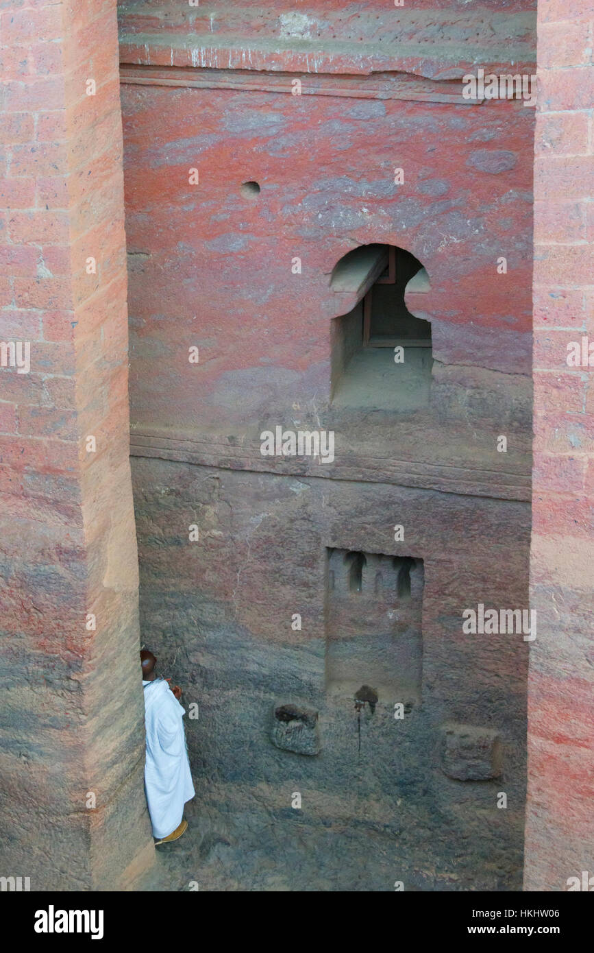 Biete Medhani Alem (Maison du Sauveur du monde), un rocher taillé dans l'église Lalibela (site du patrimoine mondial de l'UNESCO), de l'Éthiopie Banque D'Images