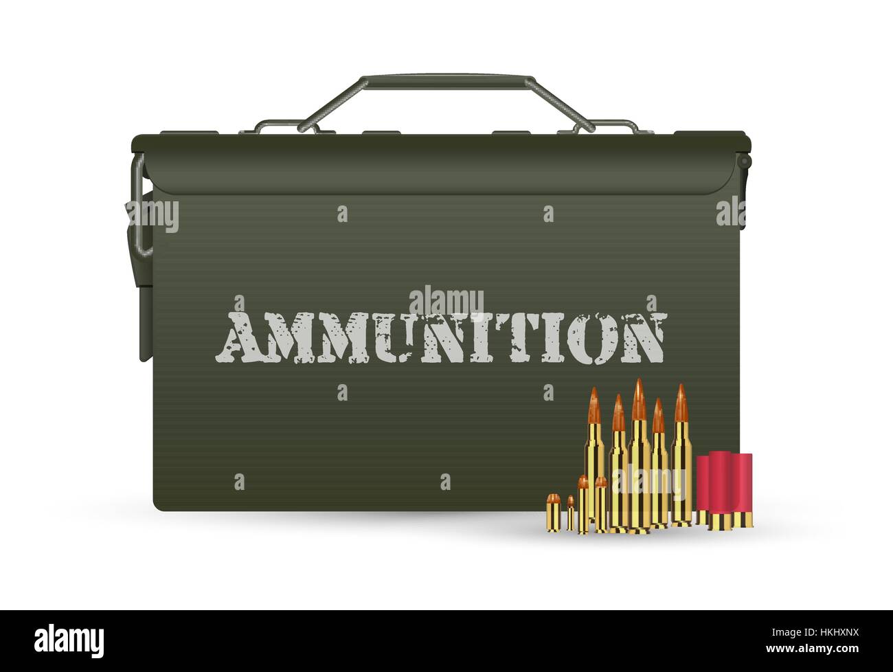 Boîte de munitions militaires vert avec quelques balles munitions Illustration de Vecteur