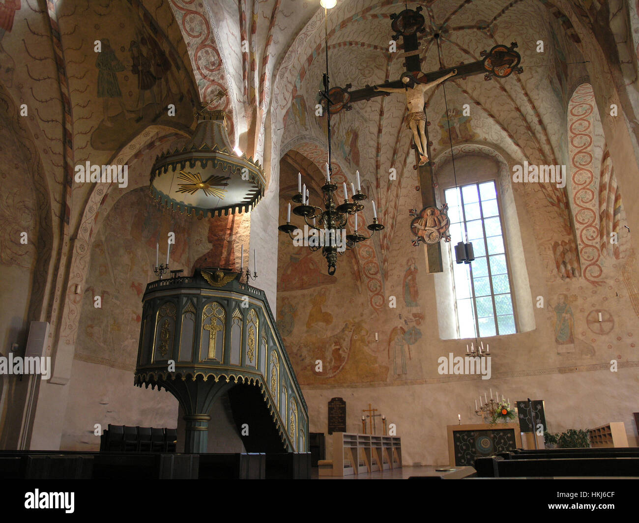 Peintures murales religieuses dans la célèbre église medeval de Lohja Finlande Banque D'Images