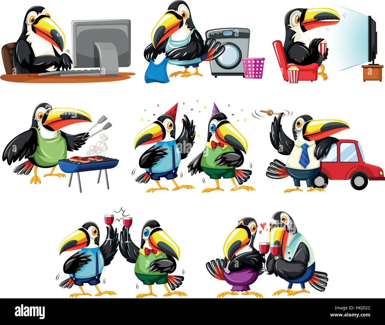 Toucan oiseaux dans différentes actions illustration Illustration de Vecteur
