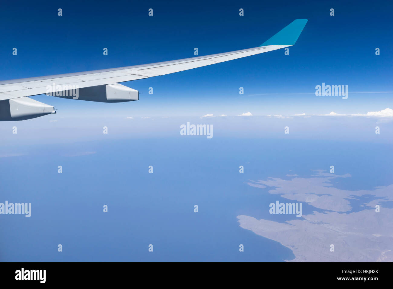 Image recadrée de vol d'un avion au-dessus de la mer rouge, Oman et l'Iran, Oman Banque D'Images