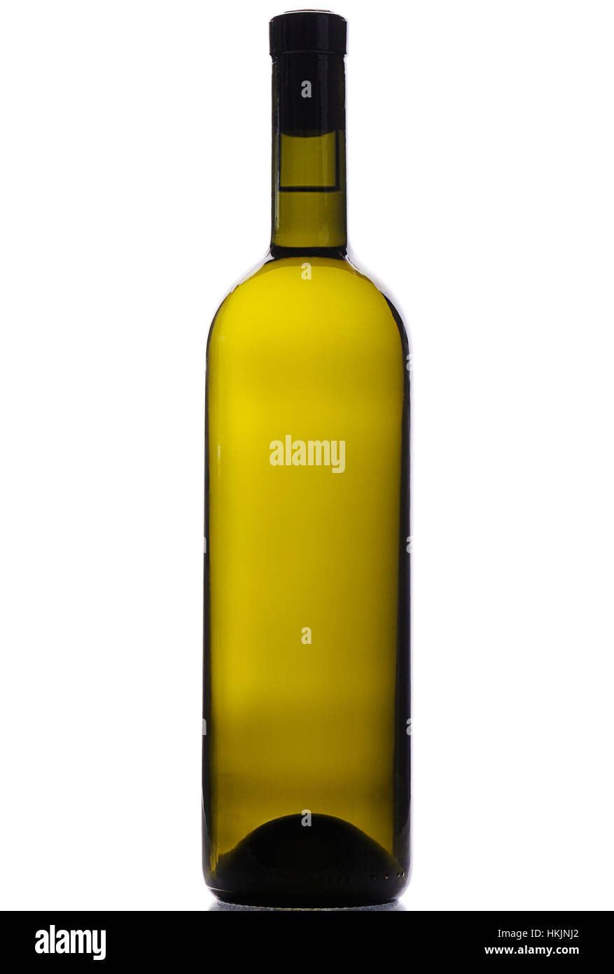 Vin blanc bouteille pleine sur fond blanc Banque D'Images