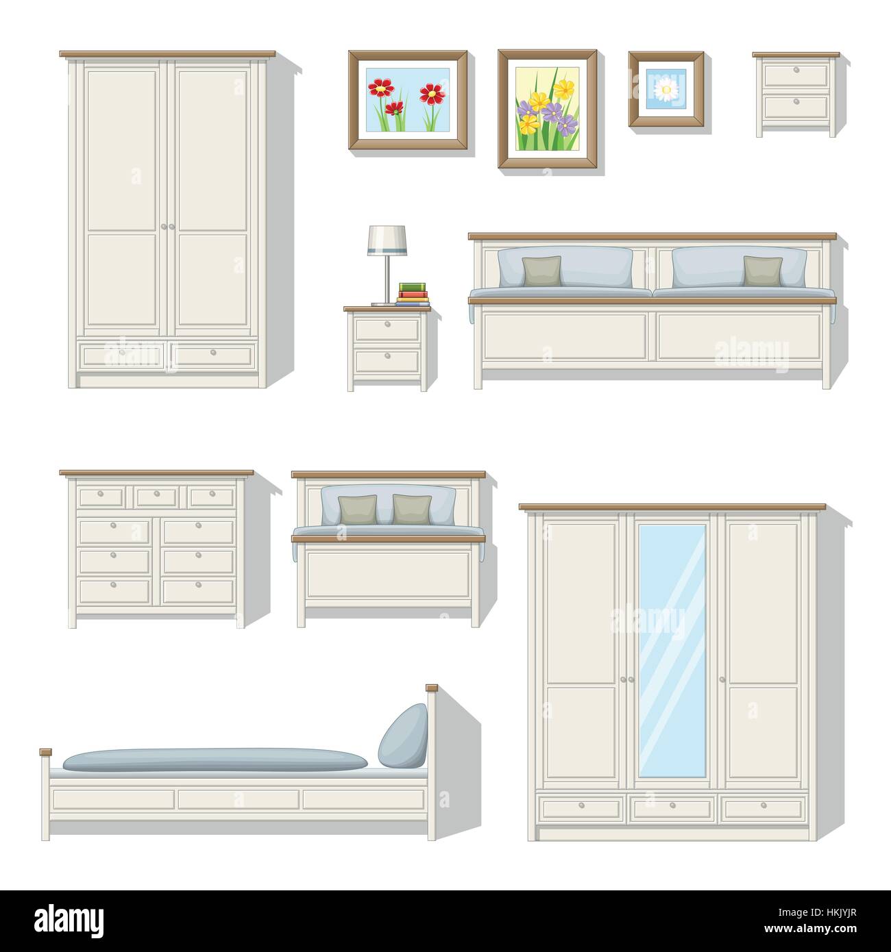 Ensemble de meubles de chambre à coucher classique Illustration de Vecteur