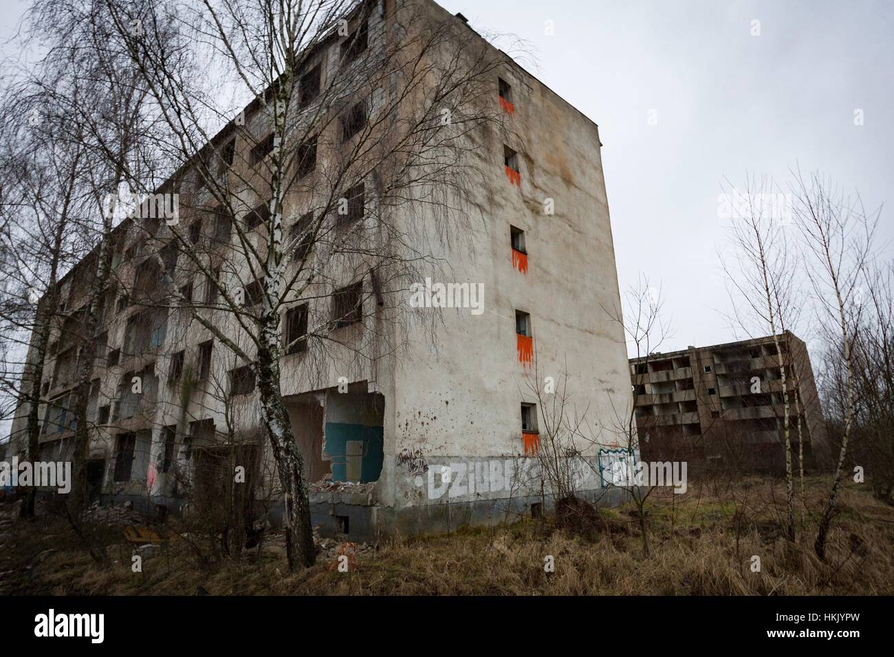Klomino, Pologne - 7 janvier 2012 ville fantôme abandonné au début des années 90 par l'armée soviétique. Banque D'Images
