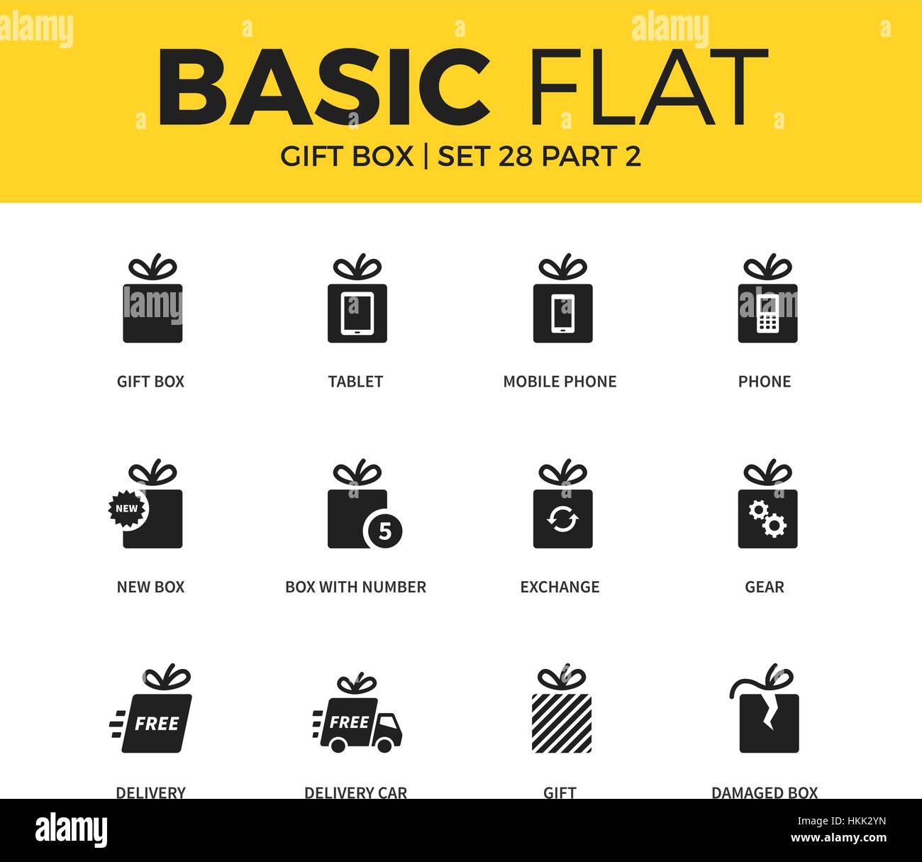 Ensemble de base d'icônes boîte cadeau Illustration de Vecteur