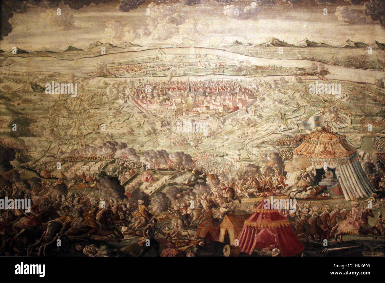 Une peinture commémorant l'Entsatz von Wien (relief de Vienne) en 1684, représentant l'importance militaire et historique de l'événement lorsque le siège ottoman de Vienne a été levé. L'œuvre capture le moment de triomphe et de libération. Banque D'Images