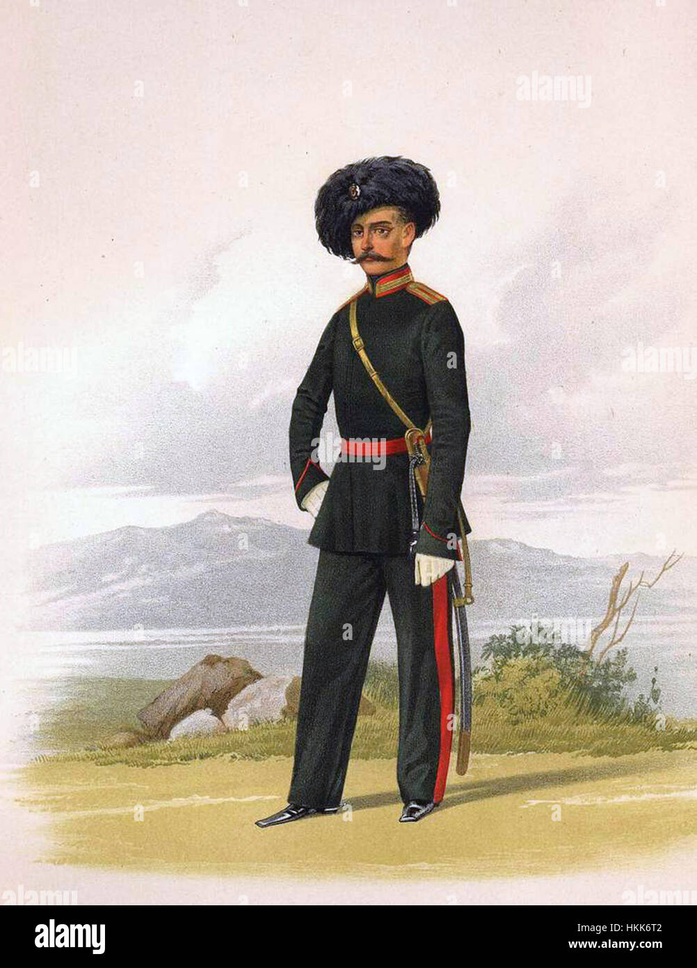 Cette œuvre documente l'évolution des uniformes et de l'armement dans l'armée impériale russe. Grâce à une représentation visuelle, il retrace les changements significatifs dans les vêtements militaires et les armes au cours d'une période de temps pendant l'Empire russe. Banque D'Images