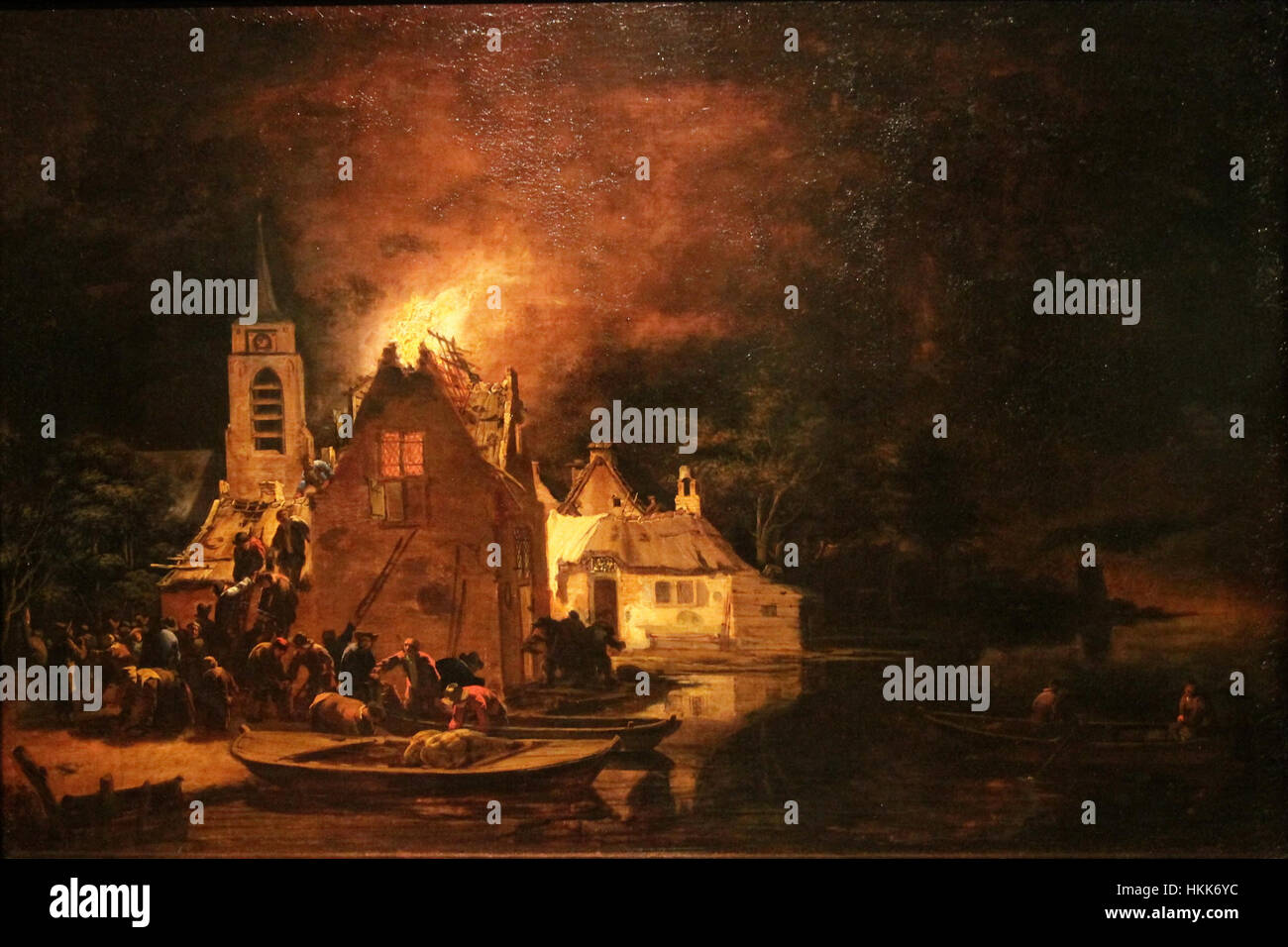 Un incendie dans la nuit (Egbert van der Poel) Banque D'Images