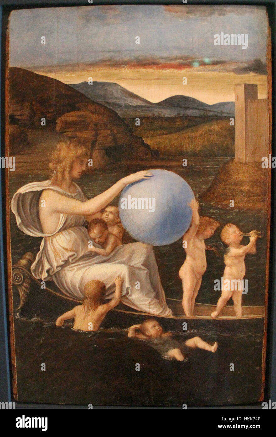 Cette peinture de 1490 d'Andrea Previtali et Giovanni Bellini illustre le thème de la fortune (Fortuna) dans un contexte allégorique. Les artistes allient symbolisme riche et détails fins pour explorer le concept de destin et de chance, partie intégrante de Renaissance comprise Banque D'Images