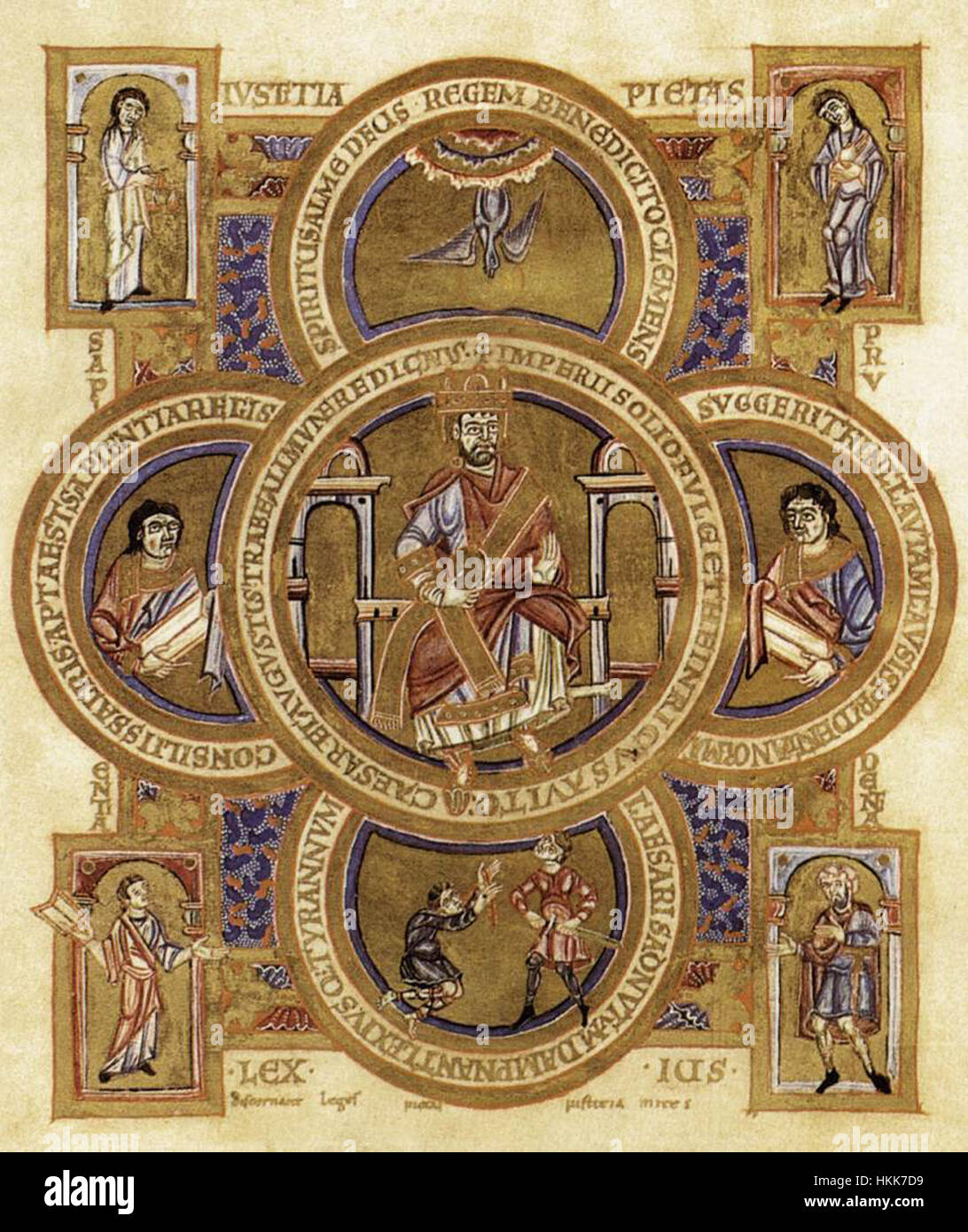 Le Livre de l'Évangile d'Henri II, créé par des peintres du XIe siècle, présente des manuscrits enluminés de la période médiévale. Cette œuvre d'art reflète la signification religieuse et artistique de l'époque avec des dessins complexes et des détails de feuille d'or. Banque D'Images