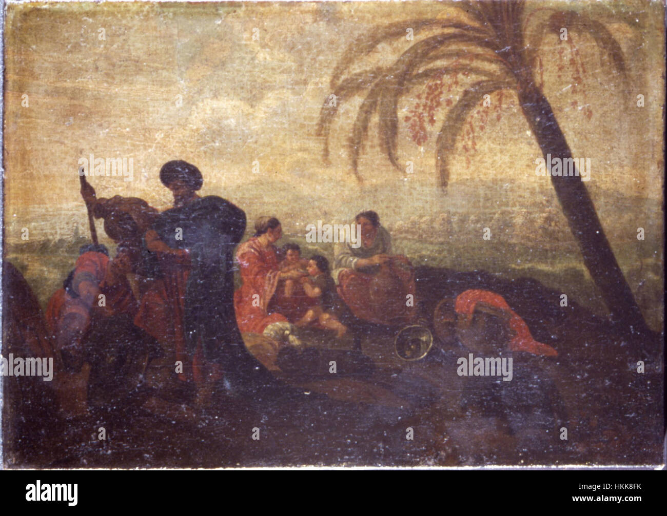 Ce tableau, *Un campement tzigane*, représente un groupe de voyageurs nomades avec leurs tentes et leurs biens. L'œuvre offre un instantané de la vie des Gitans, capturant l'atmosphère et la communauté pendant leur campement. Banque D'Images