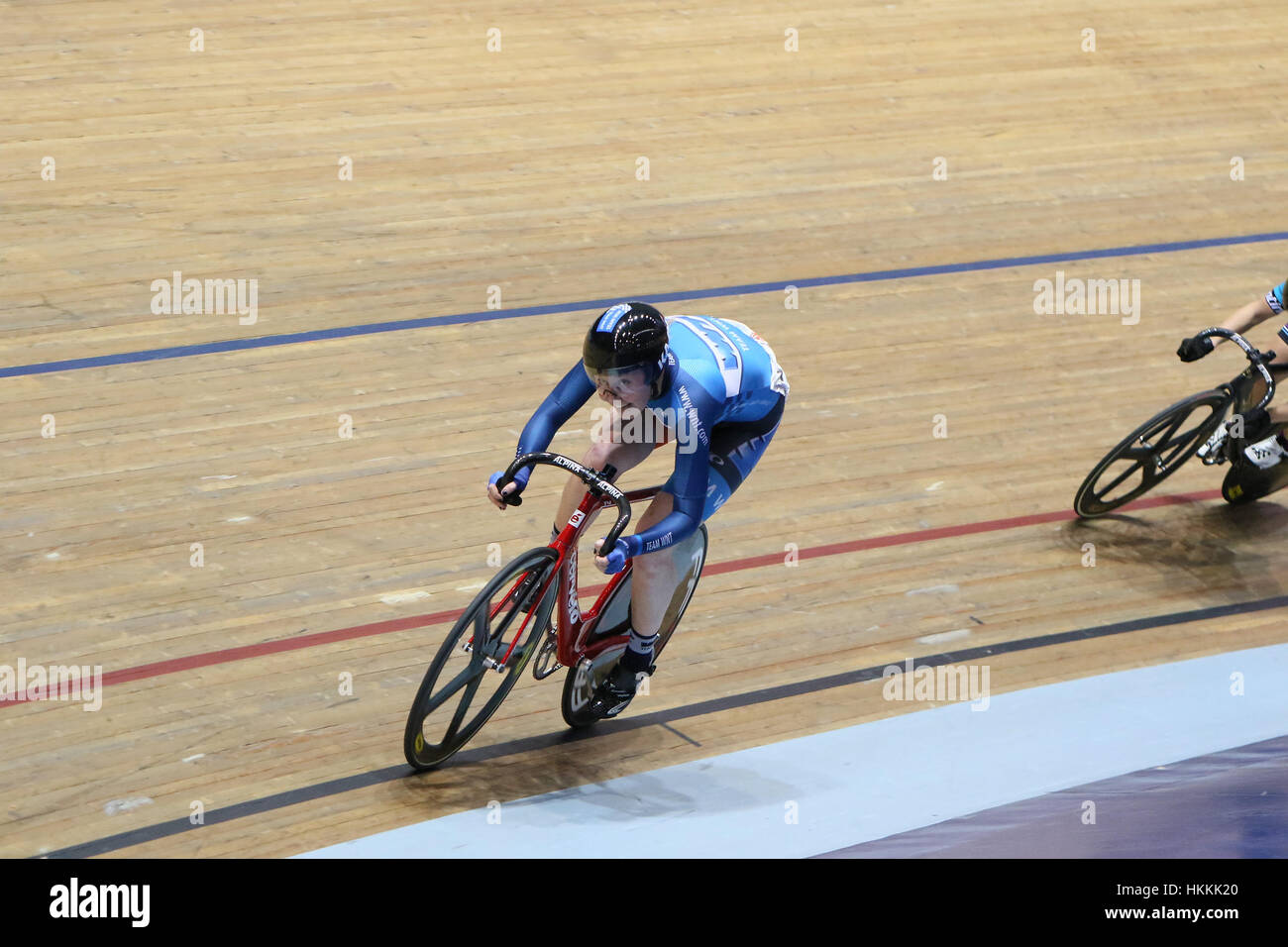 Manchester, UK. 29 janvier 2017. Katie Archibald remporte son quatrième maillot national avec une médaille d'or dans la course aux points femmes pendant 2017 Championnats Piste nationale britannique HSBC Jour trois au Centre National de cyclisme, Manchester. Photo par Dan Cooke. 29 janvier 2017 Crédit : Dan Cooke/Alamy Live News Banque D'Images