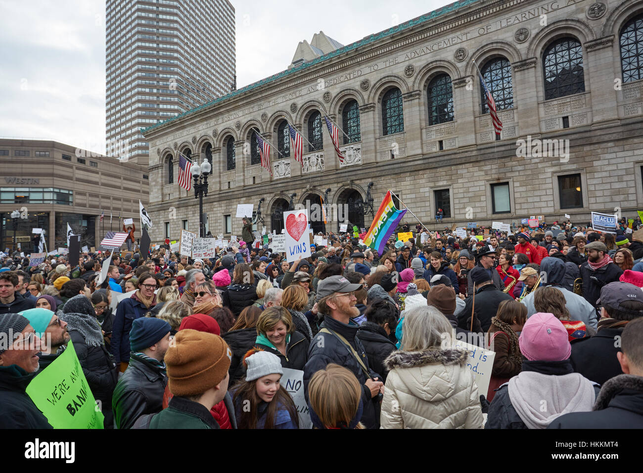 Boston, USA. 29 janvier, 2017. Protestation d'atout à Copley Square. Miki Joven/Alamy Live News Banque D'Images