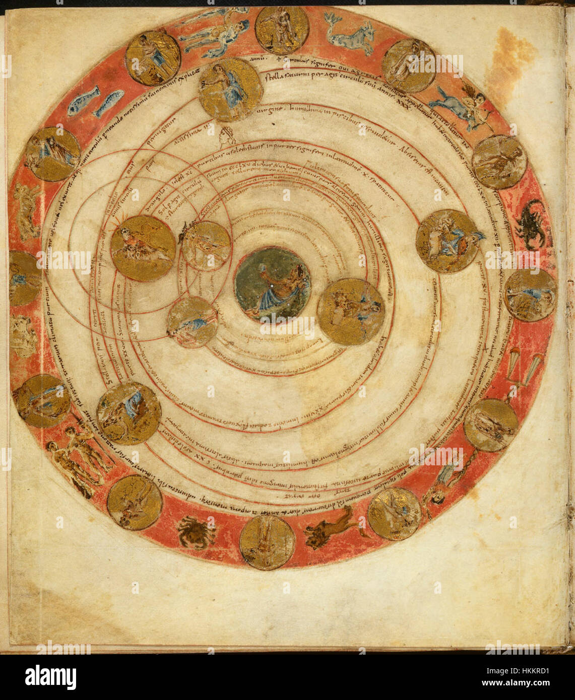 Cette page manuscrite de l'Aratée, datée du IXe siècle, présente des illustrations détaillées de constellations et de corps célestes, reflétant la compréhension médiévale de l'astronomie et son importance culturelle au cours de la période. Banque D'Images