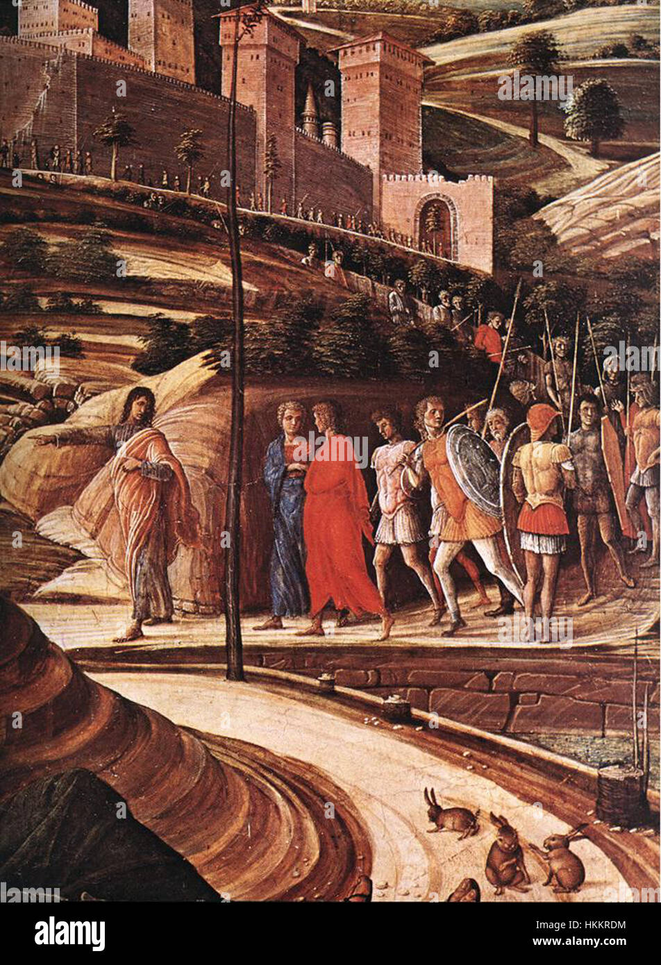 Une section détaillée de « l'agonie dans le jardin » d'Andrea Mantegna, illustrant le moment profond de la prière du Christ dans le jardin de Gethsémani. Cette peinture de la Renaissance est vénérée pour son utilisation de la perspective et de la profondeur émotionnelle. Banque D'Images