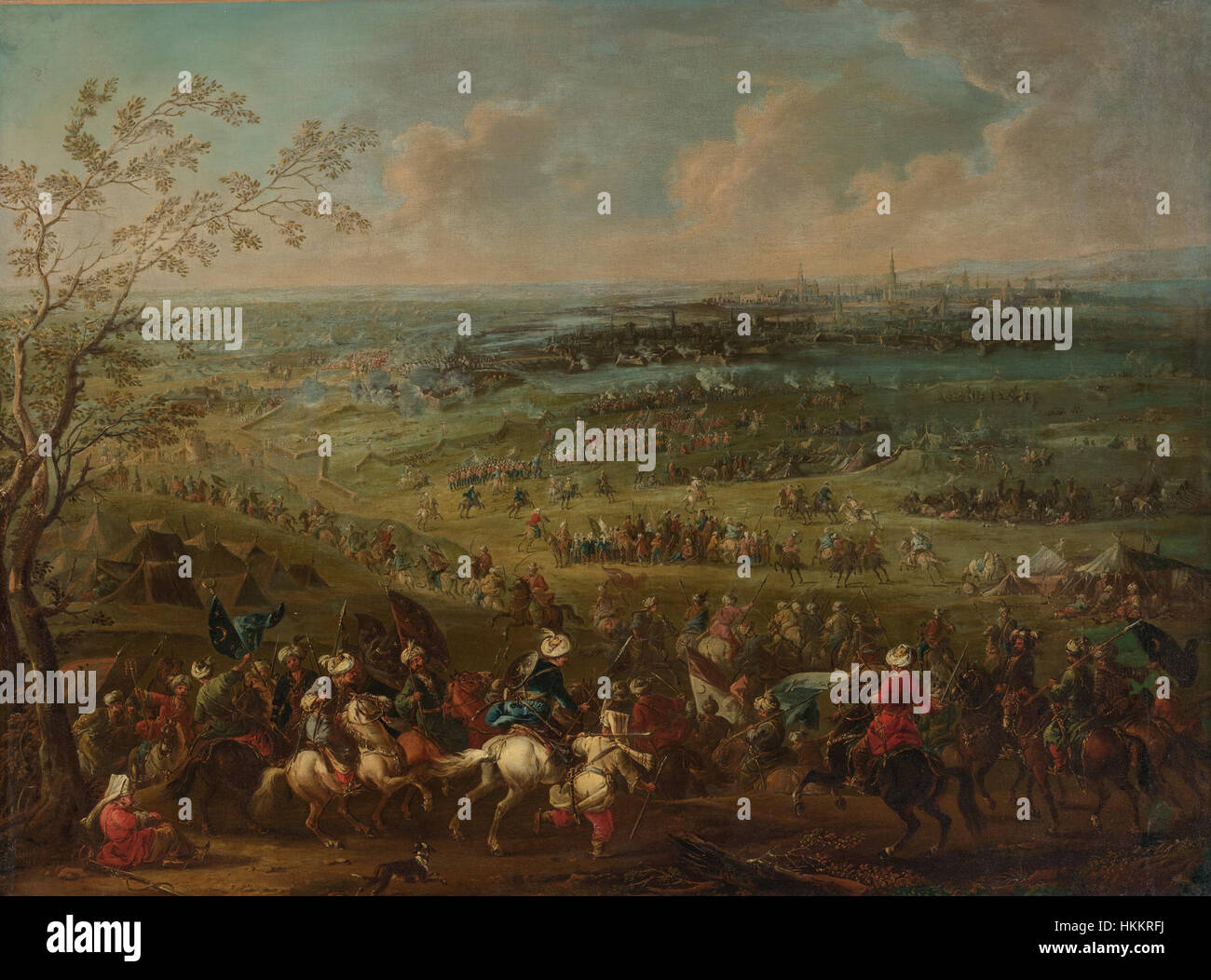 Cette peinture d'August Querfurt représente le siège turc de Vienne, capturant un moment important de l'histoire militaire européenne. L'œuvre reflète l'intensité et l'importance historique du siège de 1683. Banque D'Images