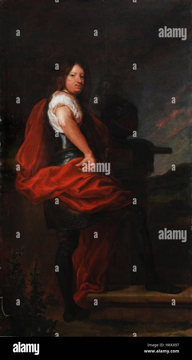 Ce tableau représente Jean III Sobieski, le roi de Pologne, en armure complète, symbolisant ses prouesses militaires et son leadership. Connu pour son rôle dans la bataille de Vienne en 1683, Sobieski était une figure clé de l'histoire européenne, connue pour défendre l'Europe contre l'Empire ottoman. Banque D'Images