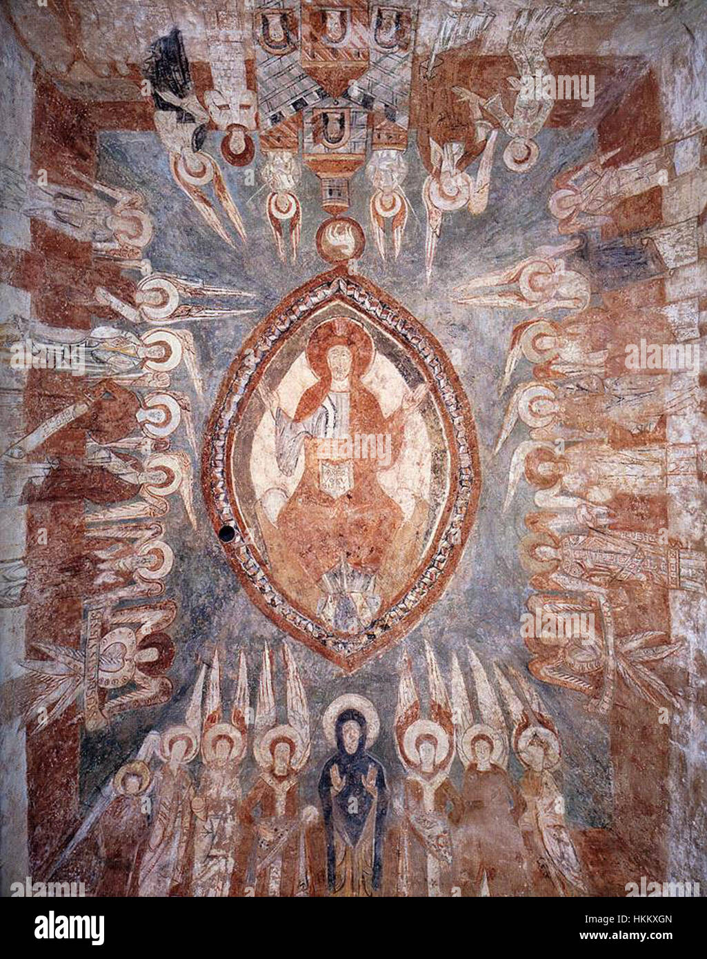 Majestas Domini et Jérusalem céleste est une fresque du XIe siècle représentant des thèmes chrétiens, en particulier le Christ en Majesté et la représentation de la Jérusalem céleste, un sujet clé de la religion médiévale Banque D'Images