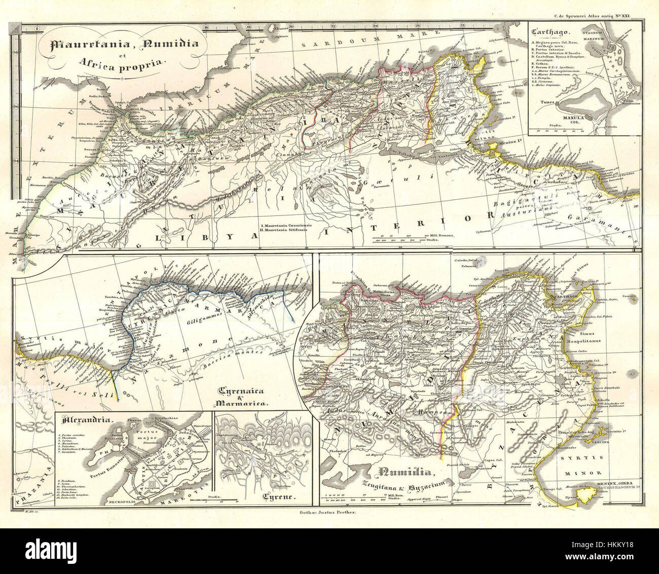 1855 Spruneri Carte de l'Afrique du Nord dans l'Antiquité ( Carthage, Numidie, Alexandria ) - Geographicus - AFRIQUEAMÉRIQUE-spruneri-1855 Banque D'Images