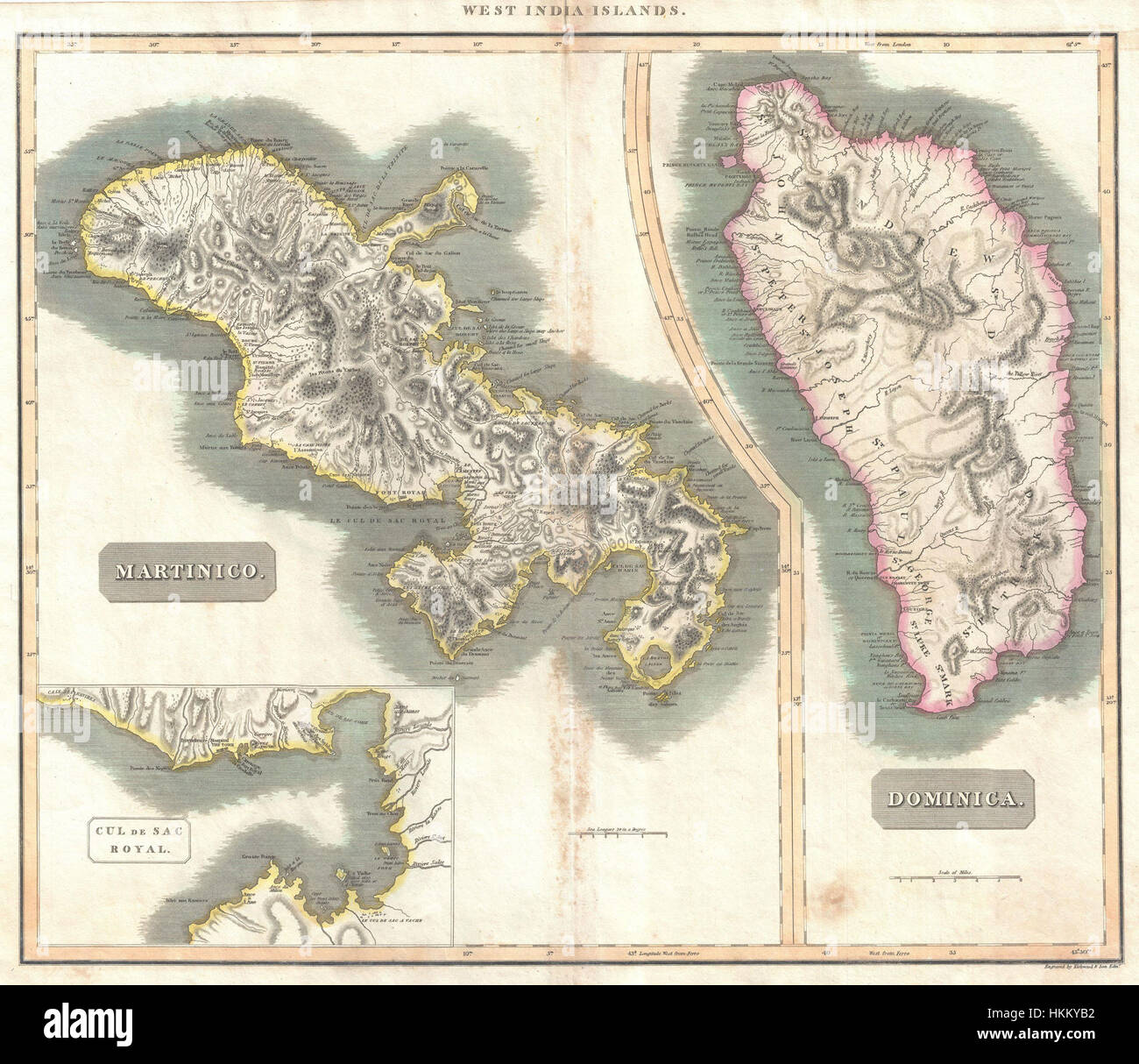 Thomson 1814 Plan de la Martinique et la Dominique ( Antilles ) - Geographicus - MartiniqueDominica-thomson-1814 Banque D'Images