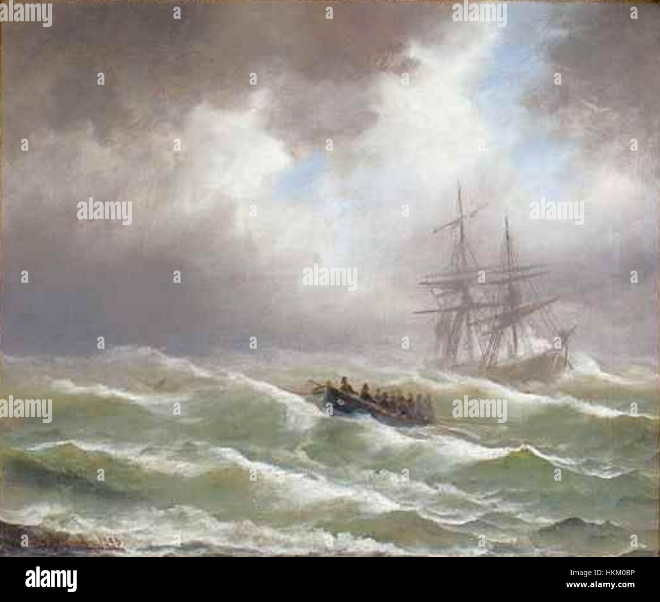 La peinture d'Alfred Jensen 'Schiffsuntergang in tosender See' représente un naufrage dramatique dans une mer orageuse. Connu pour son style vif et émotionnel, Jensen capture le chaos de l'océan et la situation périlleuse de l'équipage du navire. Banque D'Images