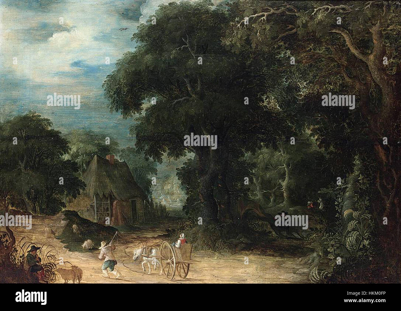 *Paysage boisé* d'Abraham Govaerts est une peinture à l'huile du 17ème siècle qui met en valeur une scène forestière luxuriante et tranquille. La peinture illustre l'habileté de Govaerts à capturer des paysages naturels en mettant l'accent sur les effets atmosphériques et le feuillage détaillé. Banque D'Images