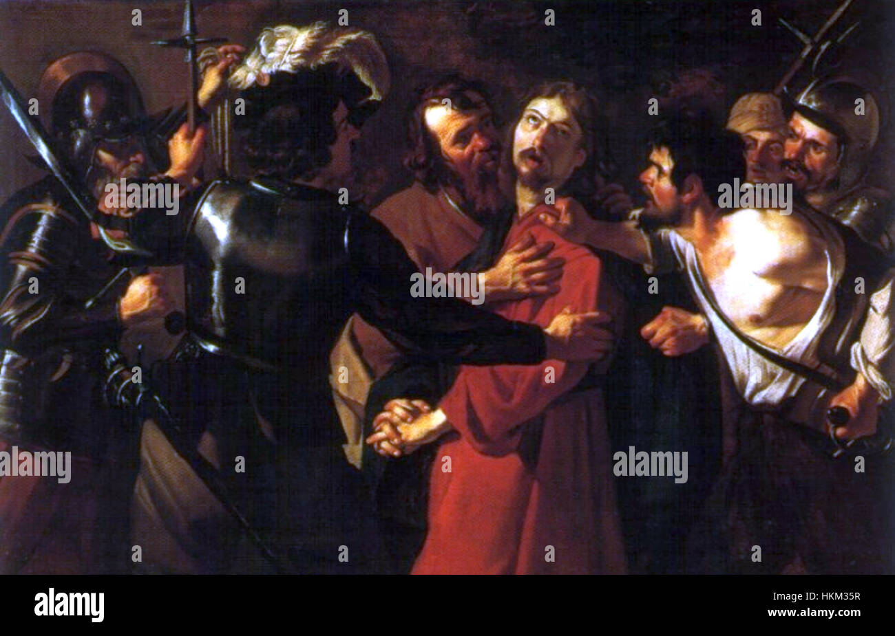 La peinture de Dirck van Baburen 'Gefangennahme Christi' (1619) représente la scène biblique de l'arrestation du Christ dans le jardin de Gethsémani. L'œuvre est un excellent exemple du style baroque primitif, avec un éclairage dramatique et une intensité émotionnelle typique de l'époque. Banque D'Images