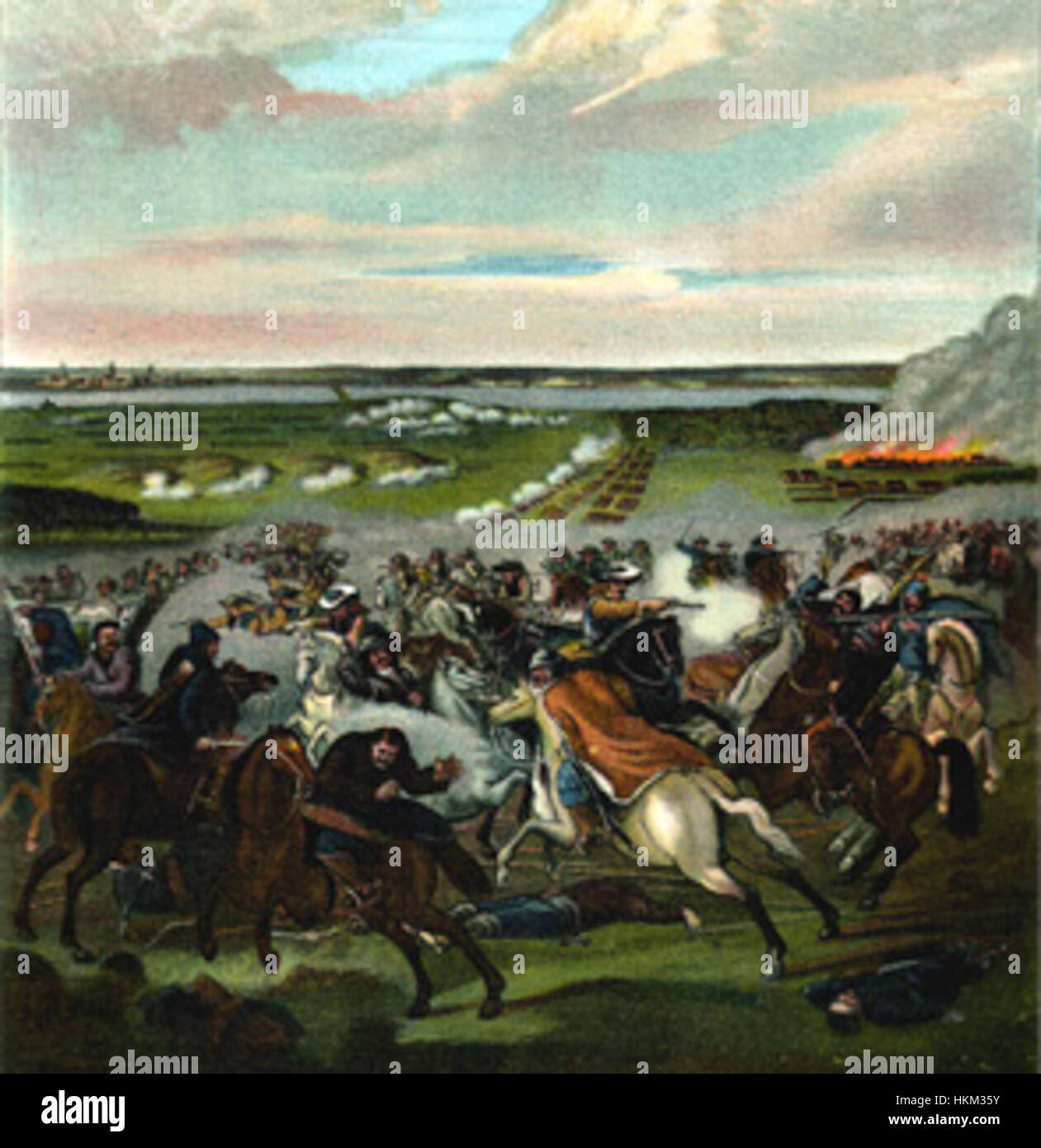 La peinture « bataille de Varsovie 1656 » de Lemke dépeint le conflit important entre le Commonwealth polono-lituanien et les forces suédoises. La peinture souligne le caractère dramatique de cette bataille, un moment important de l'histoire militaire polonaise pendant la seconde Guerre du Nord. Banque D'Images