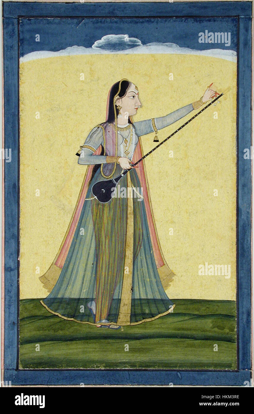 Cette photographie capture une femme accordant son tambura, un instrument à cordes traditionnel indien, mettant en valeur le savoir-faire complexe de l'instrument. Le tambura est essentiel dans la musique classique indienne, fournissant un drone constant pendant les spectacles. Ce moment a été capturé à San Diego, soulignant la préservation culturelle et l'importance de la musique dans le patrimoine indien. Banque D'Images