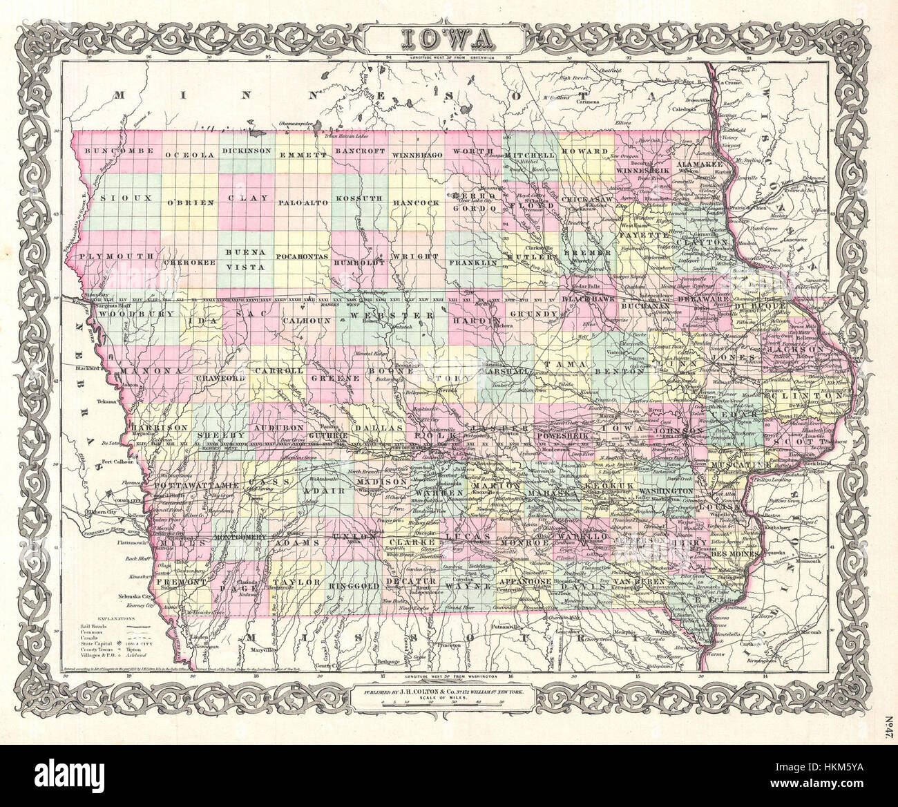 Carte de l'Iowa 1855 Colton - Geographicus - Iowa-colton-1855 Banque D'Images