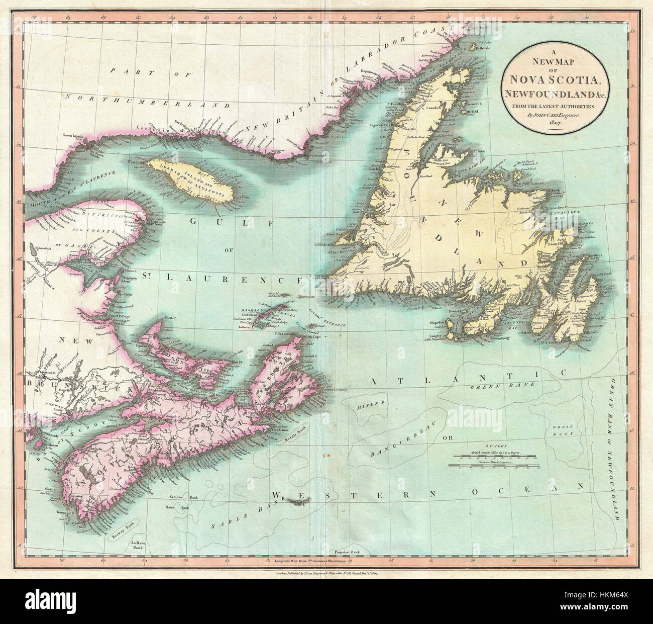 1807 Cary Carte de la Nouvelle-Écosse et Terre-Neuve, Canada - Geographicus - NovaScotiaNewfoundland-cary-1807 Banque D'Images