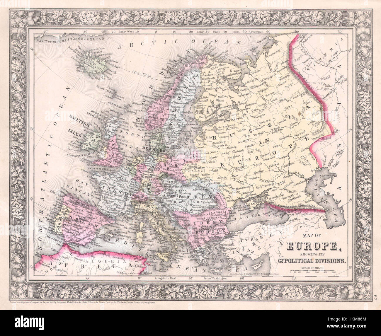 Mitchell 1864 Carte de l'Europe - Europe - Geographicus 951-1860-mitchell Banque D'Images