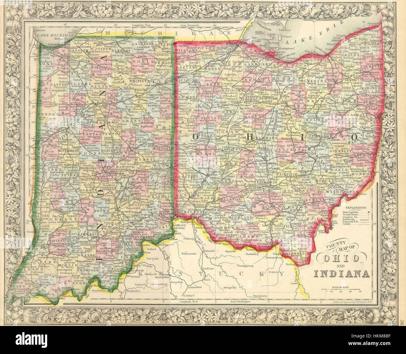 1860 Mitchell's site de l'Ohio et l'Indiana - Geographicus - INOH-M-63 Banque D'Images