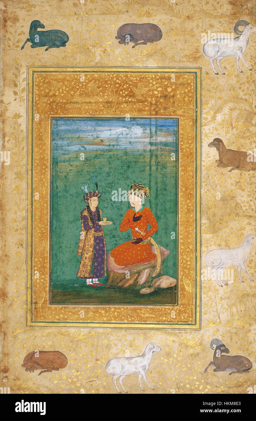 23 Abu'l Hasan. Shah 'Abbas I d'Iran assisté par une page. Musée Aga Khan, Genève Banque D'Images