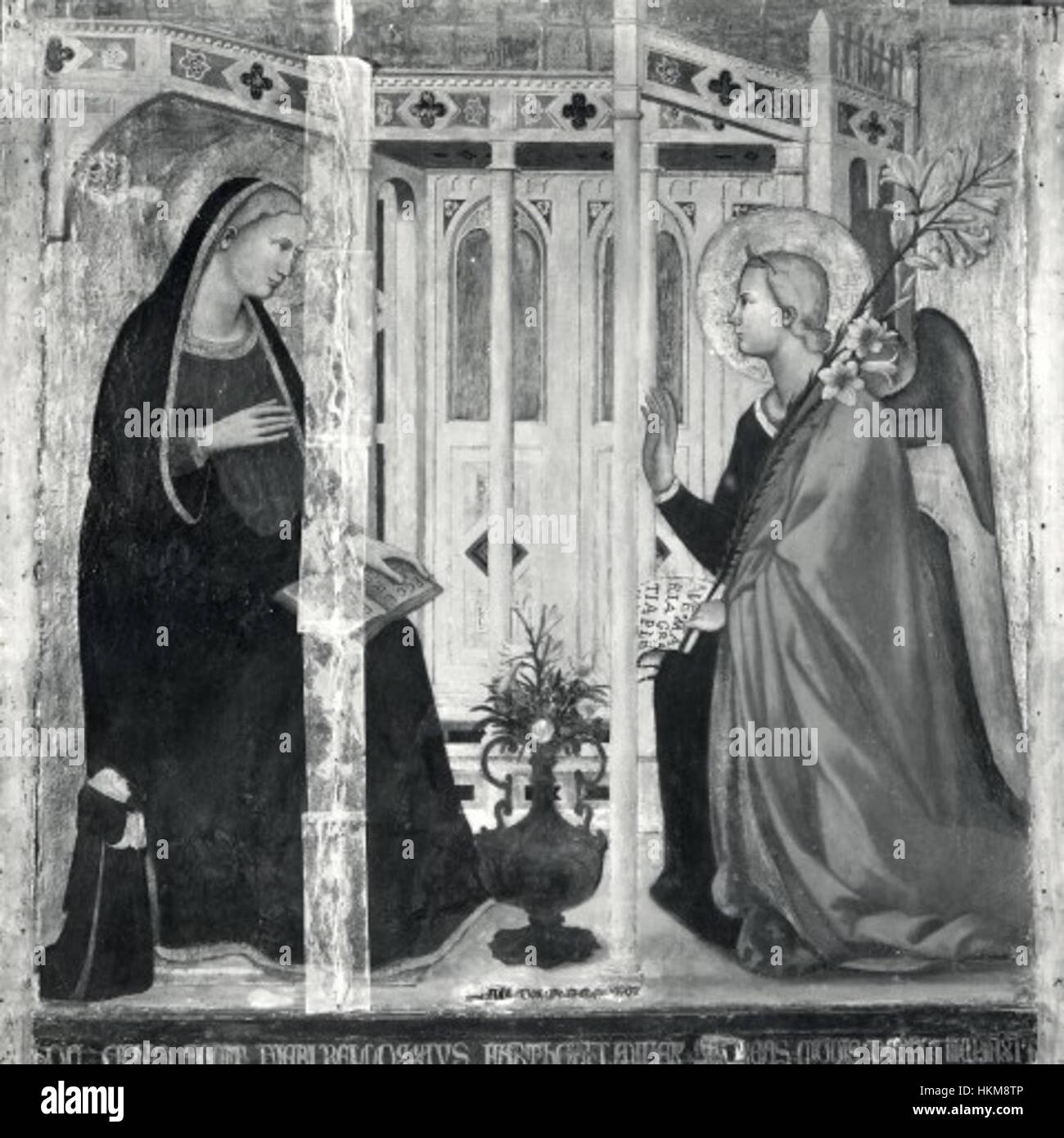 L''Annonciation' d'Andrea di Cione Orcagna de 1346 est un chef-d'œuvre médiéval. Cette peinture fait partie de la Collection Conte Gerli à Milan et représente une œuvre importante de la période gothique. Banque D'Images