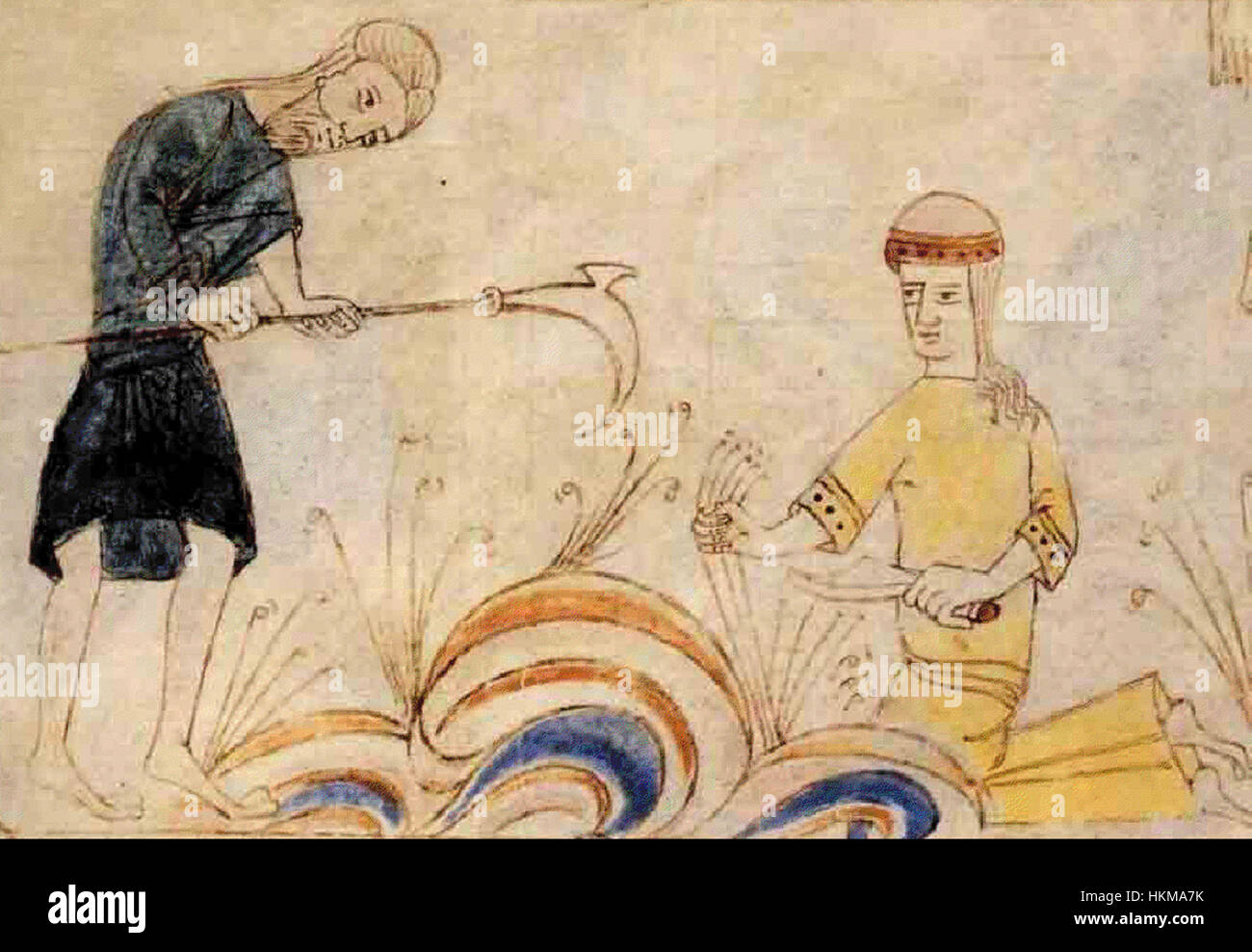 Adam et Ève, les personnages bibliques, sont dans une scène de travail agricole dans le jardin d'Éden, soulignant les thèmes du travail, de la nature et de la responsabilité humaine. Banque D'Images