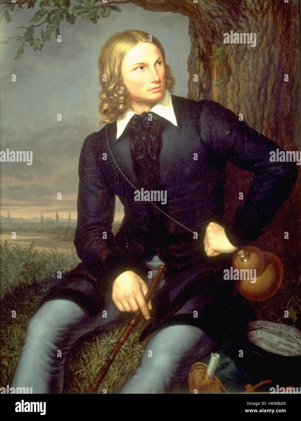 Ce portrait de Hoffmann von Fallersleben, peint par Schumacher en 1819, capture le poète et universitaire allemand connu pour avoir écrit l'hymne national allemand. Le portrait reflète la stature intellectuelle et l'influence culturelle de Fallersleben au début du XIXe siècle en Allemagne. Banque D'Images