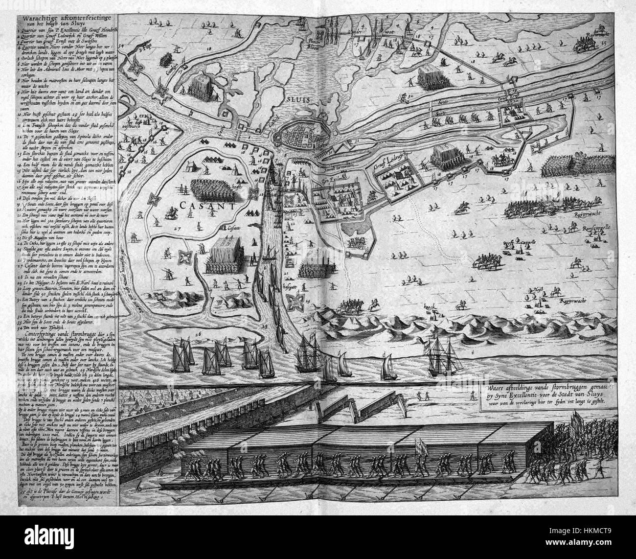 Atlas Beudeker-C9E10 068 21X-afbeeldinge stormbruggen gemaekt Waere vande par Syne Excellentie voor de Stadt van Sluys waer van de verclaringe hier ter syden int lange est gestelt. Banque D'Images